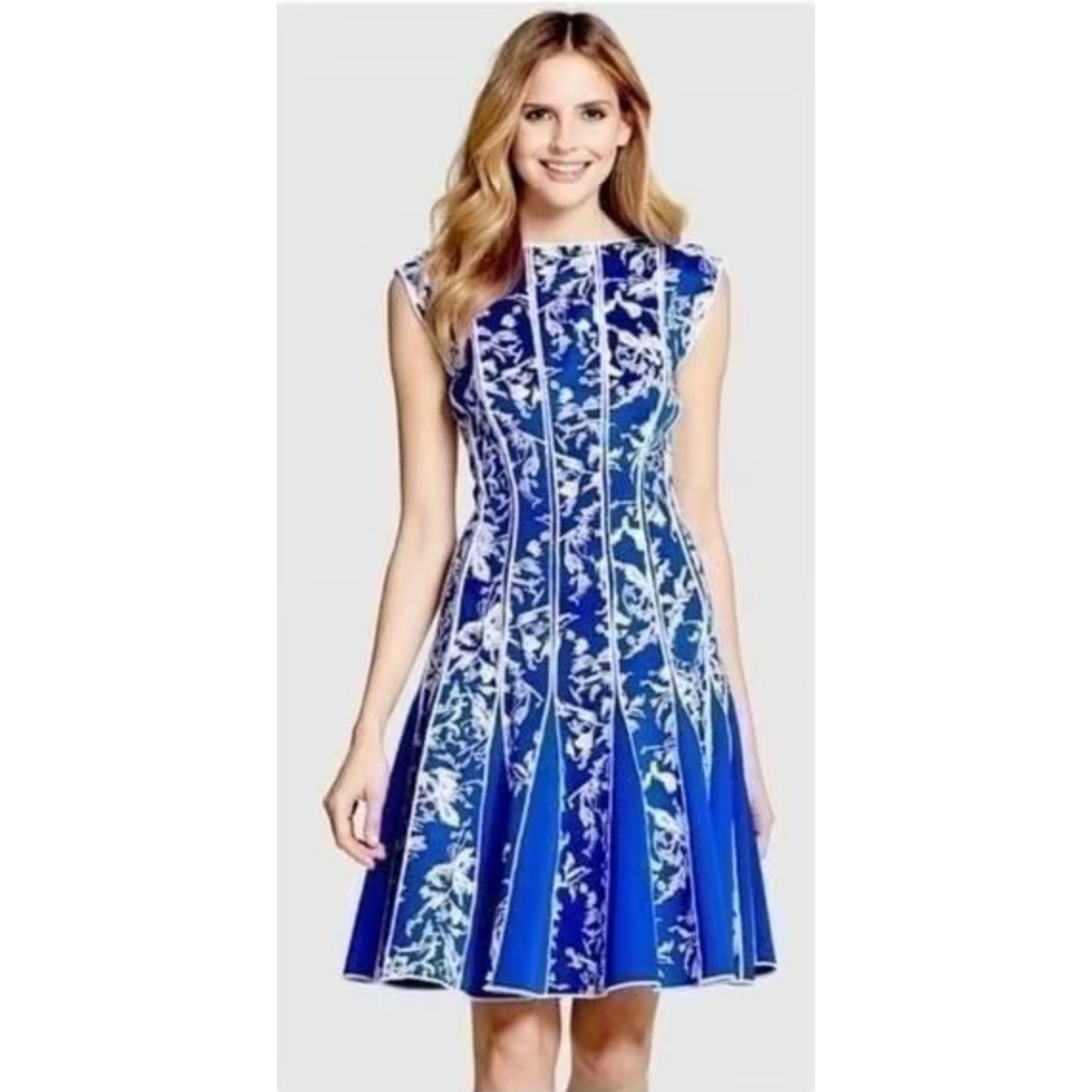 Tadashi Shoji Xs Blue Plated Embroidered Neoprene Mini Dress
